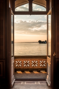looking through open french doors at lake constance